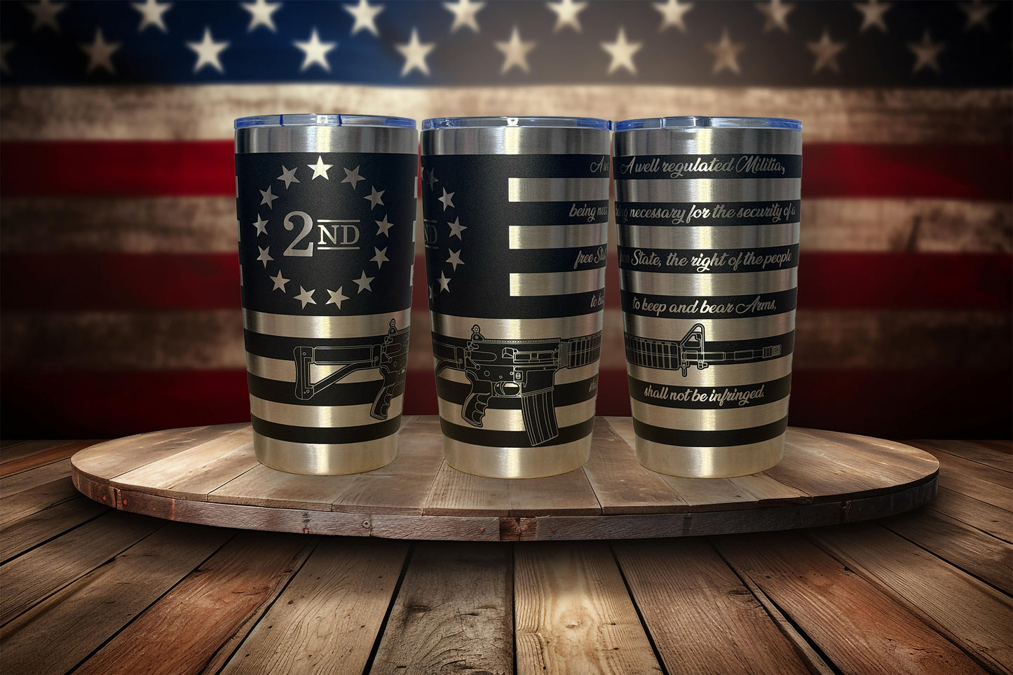Freedom Flask Gun Lover 20oz Laser Engraved Tumbler Drinkware Mug flask