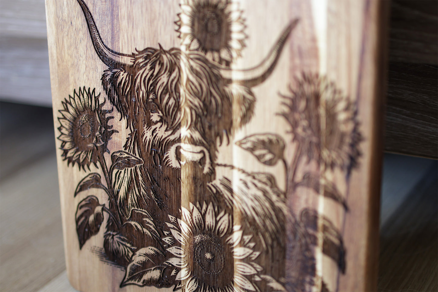 Highland Cow and Sunflower Harvest Cutting Board