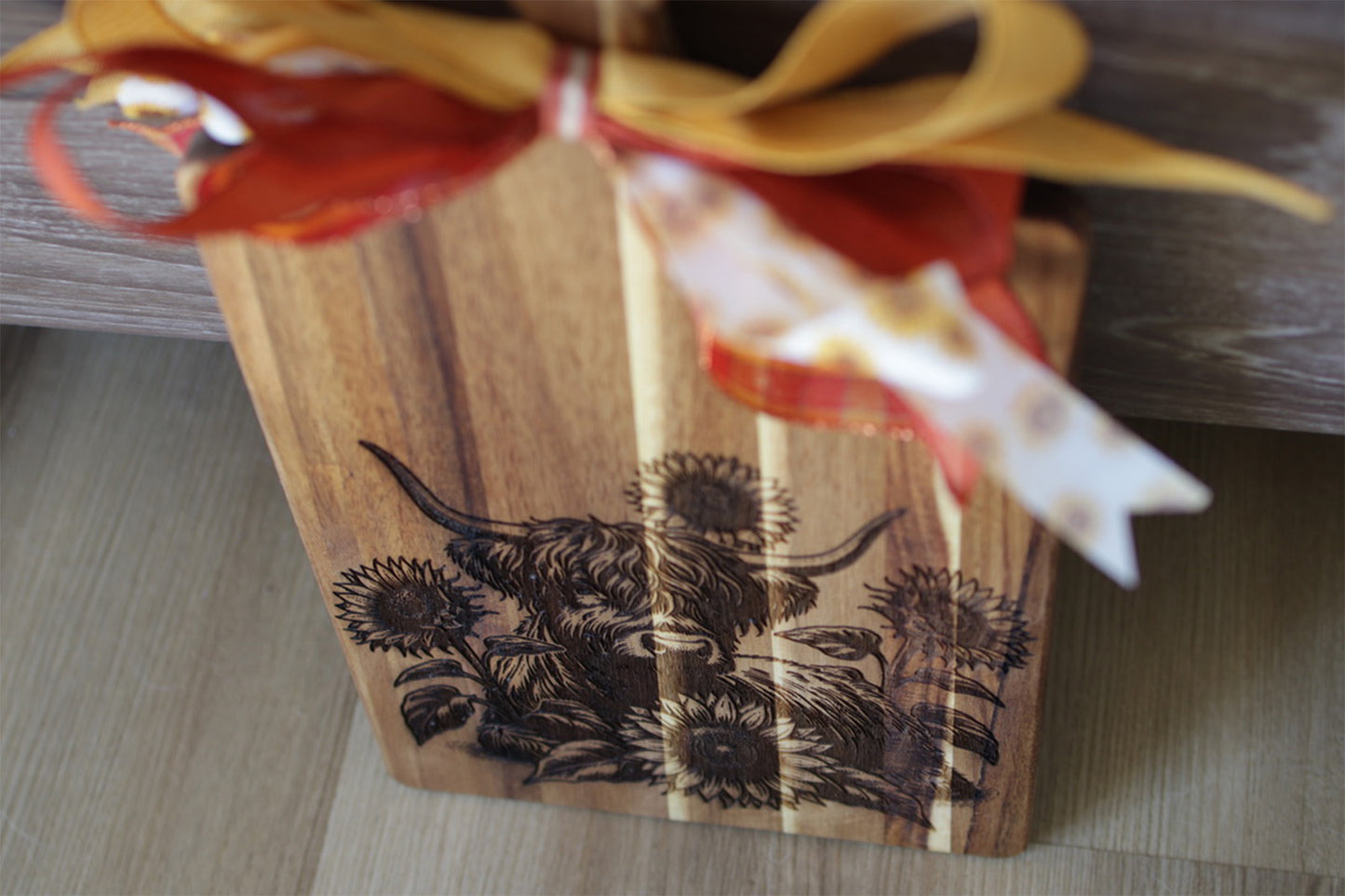 Highland Cow and Sunflower Harvest Cutting Board