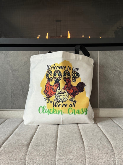 Cluckin' Crazy Chicken Coop Canvas Tote Bag for Women - Perfect for Travel and Everyday Use