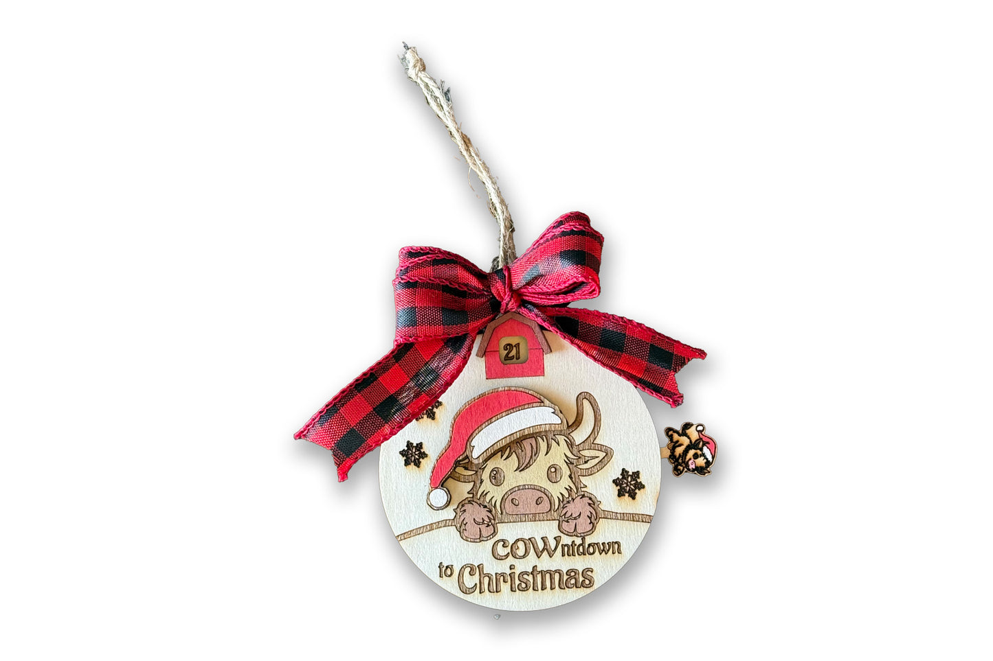 COWntdown Christmas Tree Charm Laser Engraved Countdown to Christmas Ornament for Christmas Tree