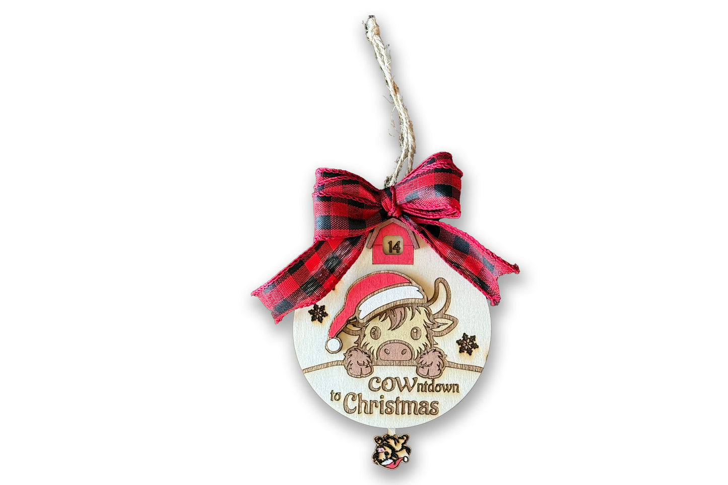 COWntdown Christmas Tree Charm Laser Engraved Countdown to Christmas Ornament for Christmas Tree