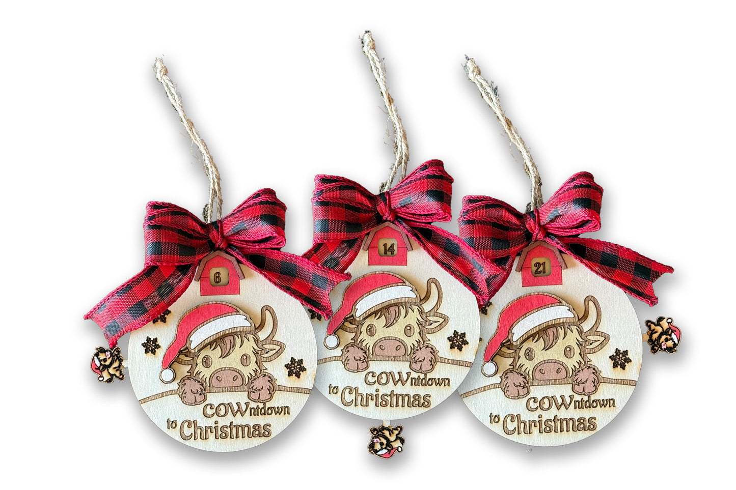 COWntdown Christmas Tree Charm Laser Engraved Countdown to Christmas Ornament for Christmas Tree